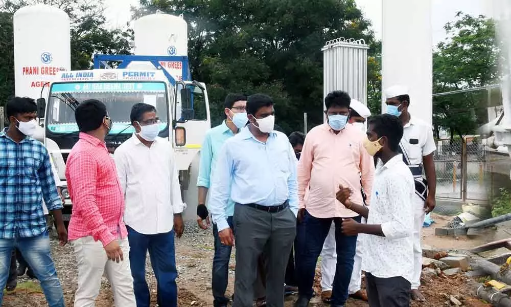 Krishna District Collector J Nivas inspecting the oxygen plant at the GGH in Vijayawada on Saturday