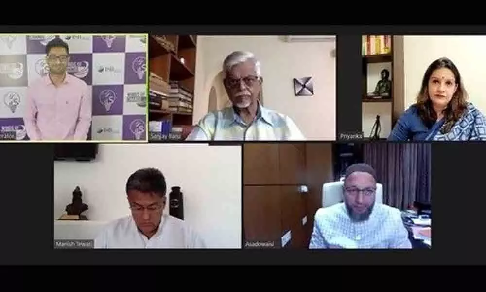 Opposition parties MPs along with political analyst Dr Sanjaya Baru attending the virtual session of ISB on Saturday