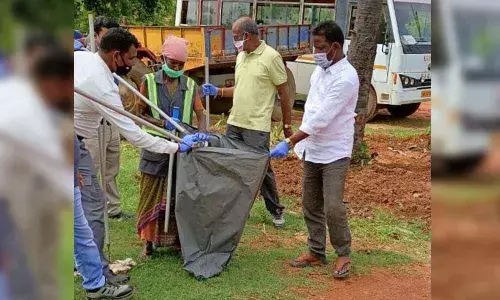 Cleaning activity at Sriharikota Colony village on Saturday.