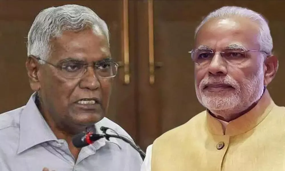 CPI general secretary D Raja and Prime Minister Narendra Modi