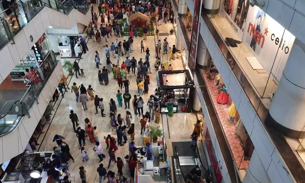 Crowd at a shopping mall in Visakhapatnam
