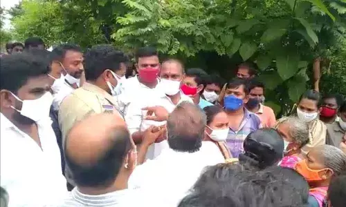 Locals at Gavarapeta in Narsipatnam constituency staging a protest on Monday