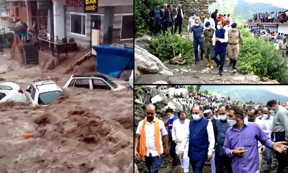 Himachal Pradesh CM Jai Ram Thakur made an aerial survey of flood-hit areas in the Boh Valley in Kangra district