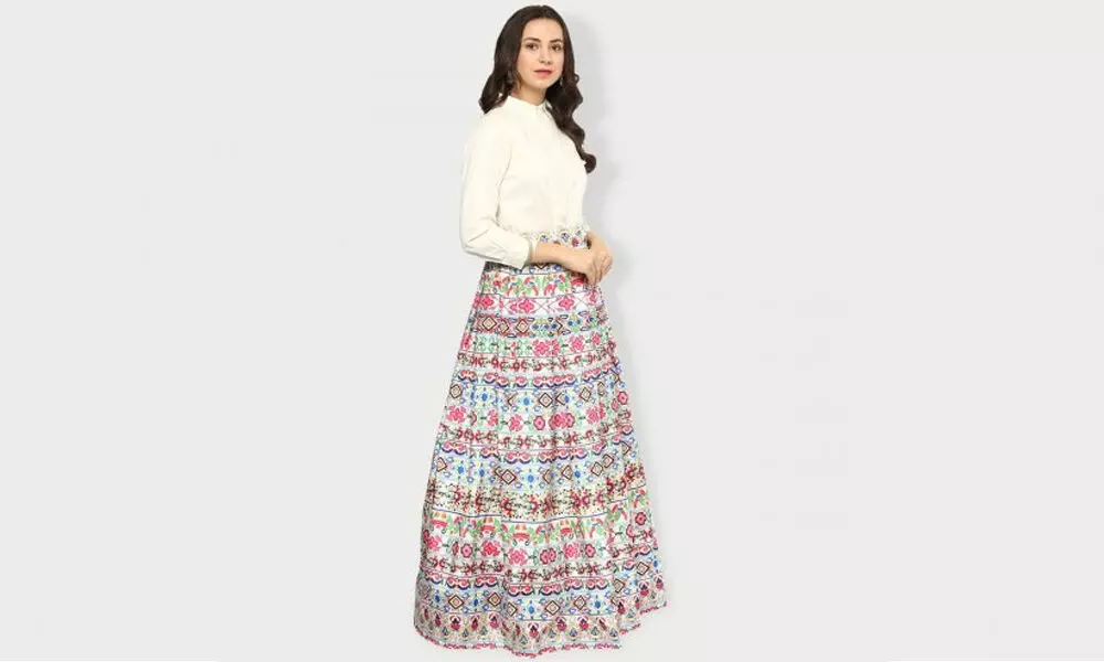 Buy Stylum Womens Printed Rayon Blend Shirt Skirt Set  Bluezoomskirtoset36Off White S at Amazonin