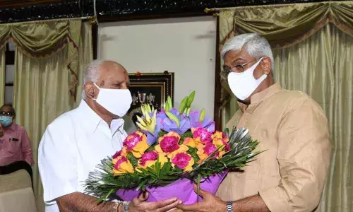 Chief Minister B S Yediyurappa with Union Jal Shakti Minister Gajendra Singh Shekhawat