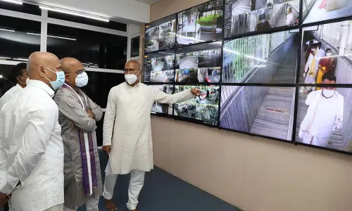 TTD EO KS Jawahar Reddy inspecting Common Command Control Centre at Tirumala on Tuesday