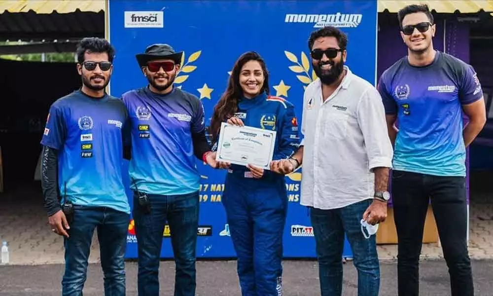 Nivetha Pethuraj received certificate from Momentum- School of Advanced Racing