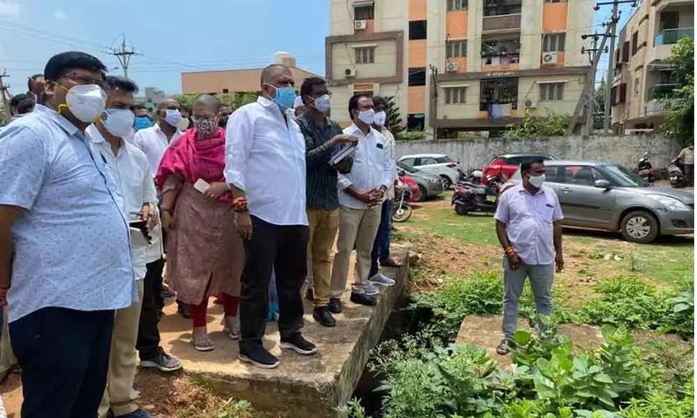 Tourism Minister M Srinivasa Rao during an inspection in Bheemili constituency on Friday