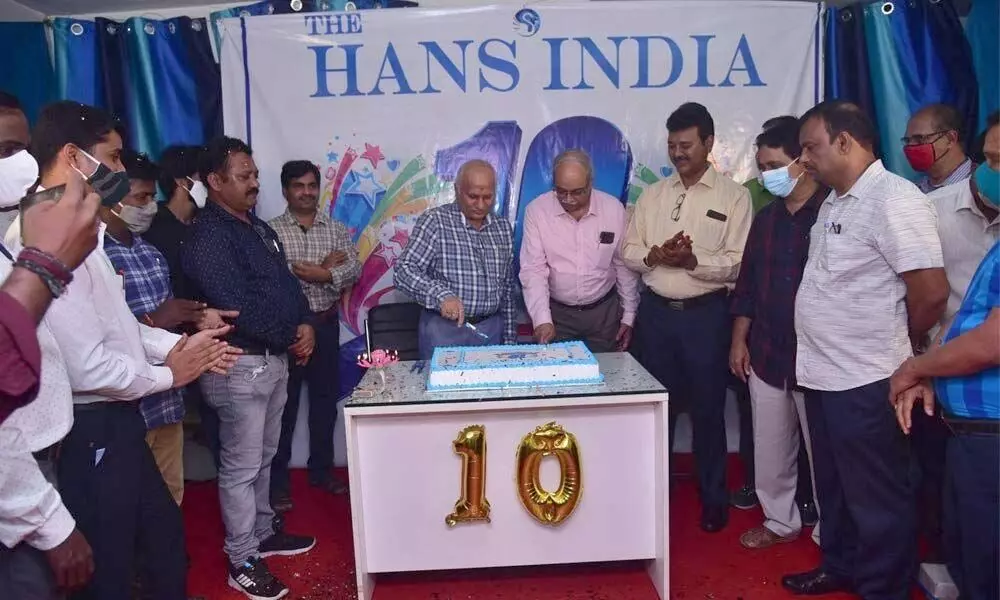 The Hans India MD Hanumanth Rao and Editor V Ramu Sarma doing the honours.