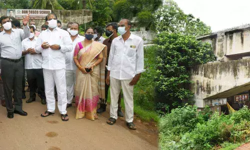 Central MLA along with Krishna district Collector J Nivas inspecting the pending works of Gunadala flyover works in Gunadala on Friday