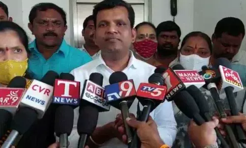 Thungathurthy MLA Dr Gadari Kishore Kumar speaking to the media in Suryapet on Friday