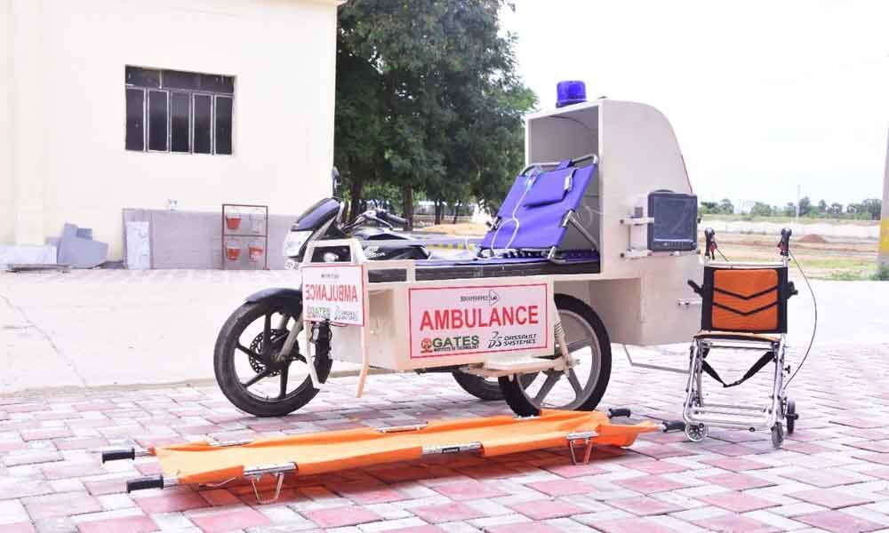 Anantapur Motorbike driven miniambulance developed by Gates students