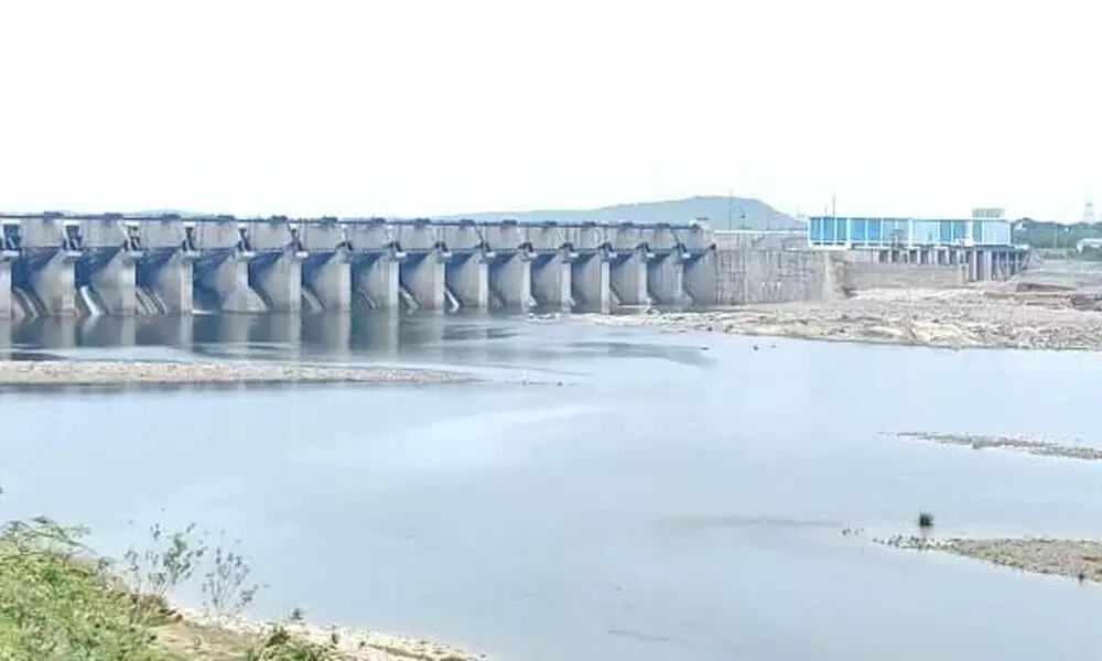 Flood water discharging from Pulichintala Project in Guntur district on Sunday