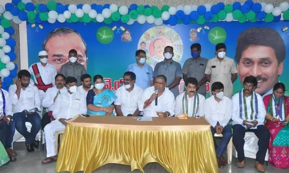 Tourism Minister M Srinivasa Rao addressing a media conference in Visakhapatnam on Sunday