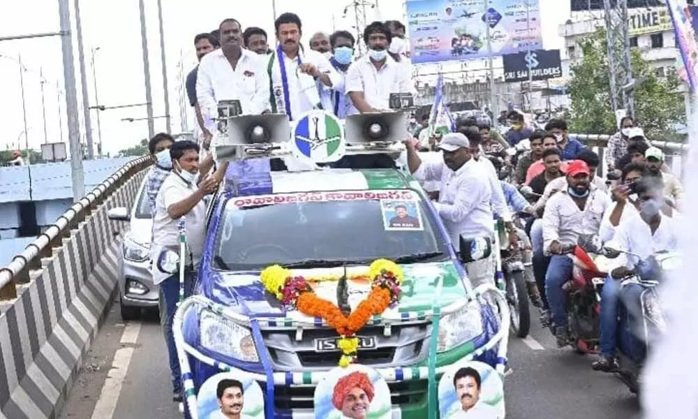 A welcome rally organised for the K K Raju by party men on Sunday