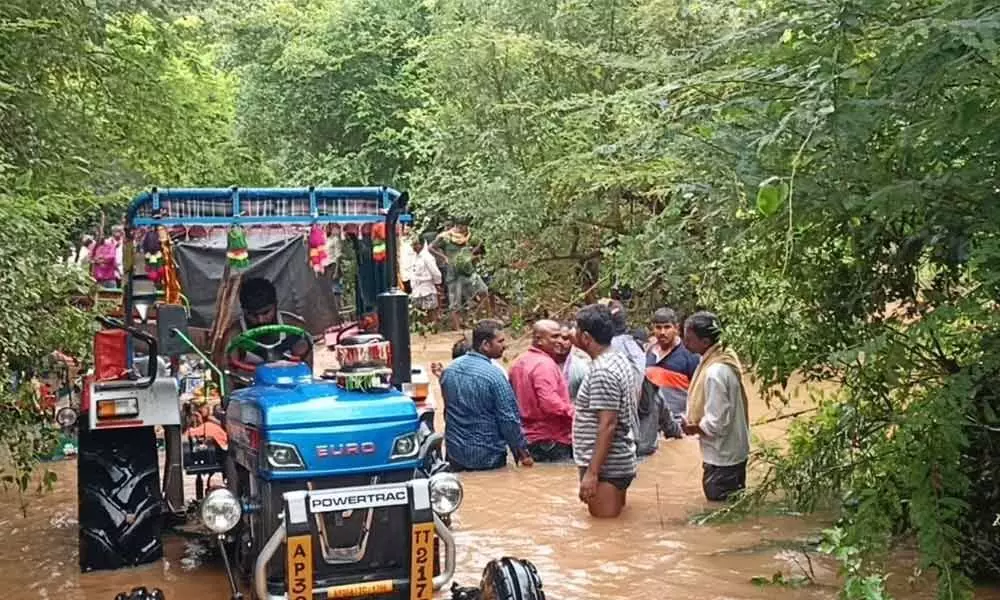 Devotees caught in the Metla Vanka stream located Nallamala dense forest on Sunday