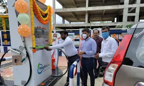 HPCL Area Manager Bachu inaugurating Megha Gas sales at Shamshabad Airport Filling Station on Monday