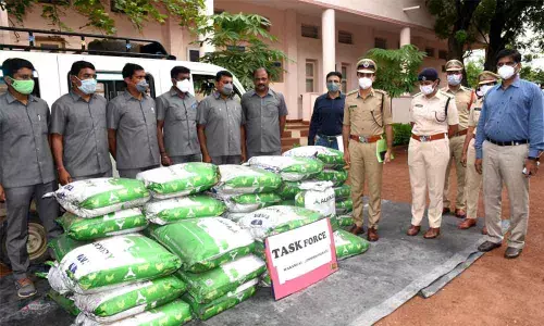 Commissioner of Police Tarun Joshi with seized material at Warangal Police Commissionerate on Monday