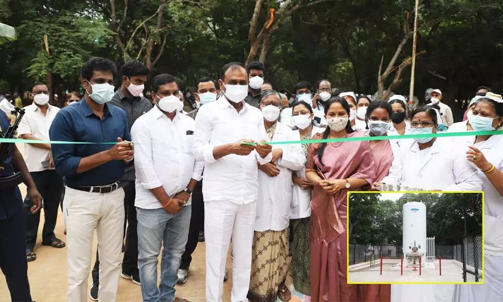 MLA Bhumana Karunakar Reddy inaugurates the new oxygen plant at Ruia hospital in Tirupati on Wednesday