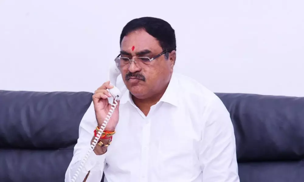 Minister for Panchayat Raj Errabelli Dayakar Rao speaking to officials through a teleconference on Thursday