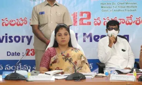 Deputy Chief Minister Pamula Pushpasreevani addressing the Tribal Advisory Council in Vijayawada on Friday