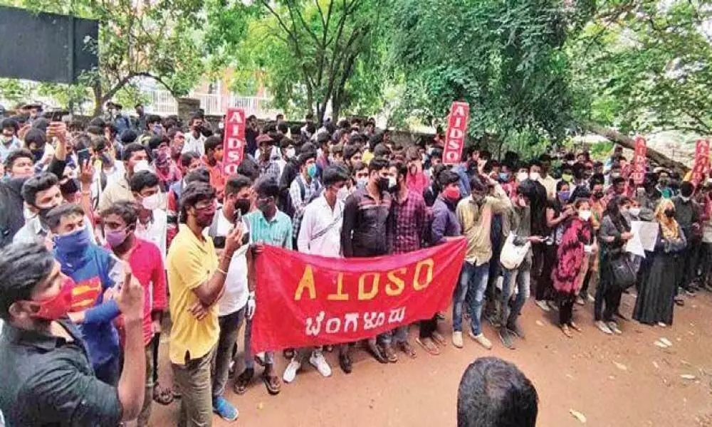 Polytechnic students stage a protest in Karnataka