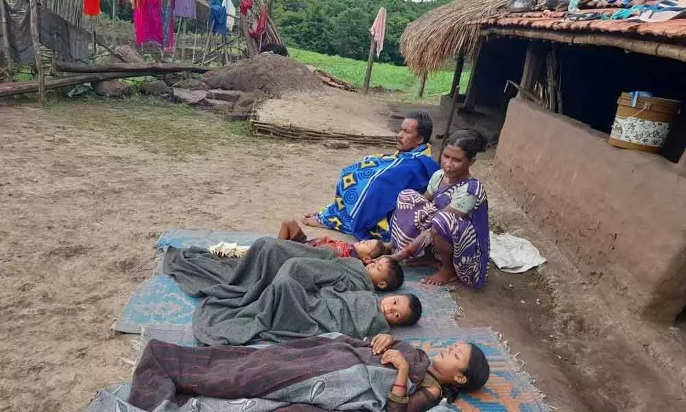 A tribal family at Pasuvulabanda village affectd by fever