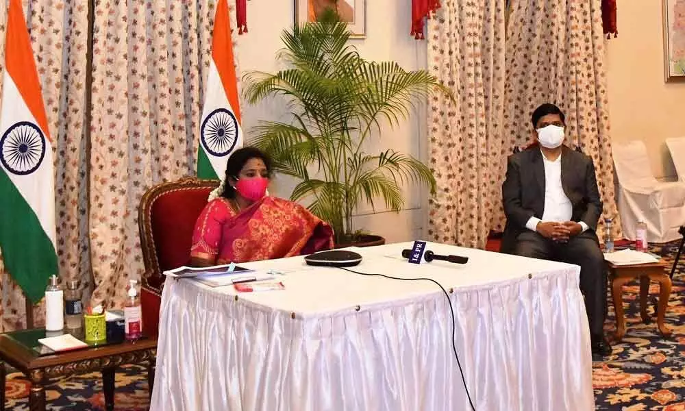 Governor Dr Tamilisai Soundararajan attending the India IVF Summit from Raj Bhavan on Saturday