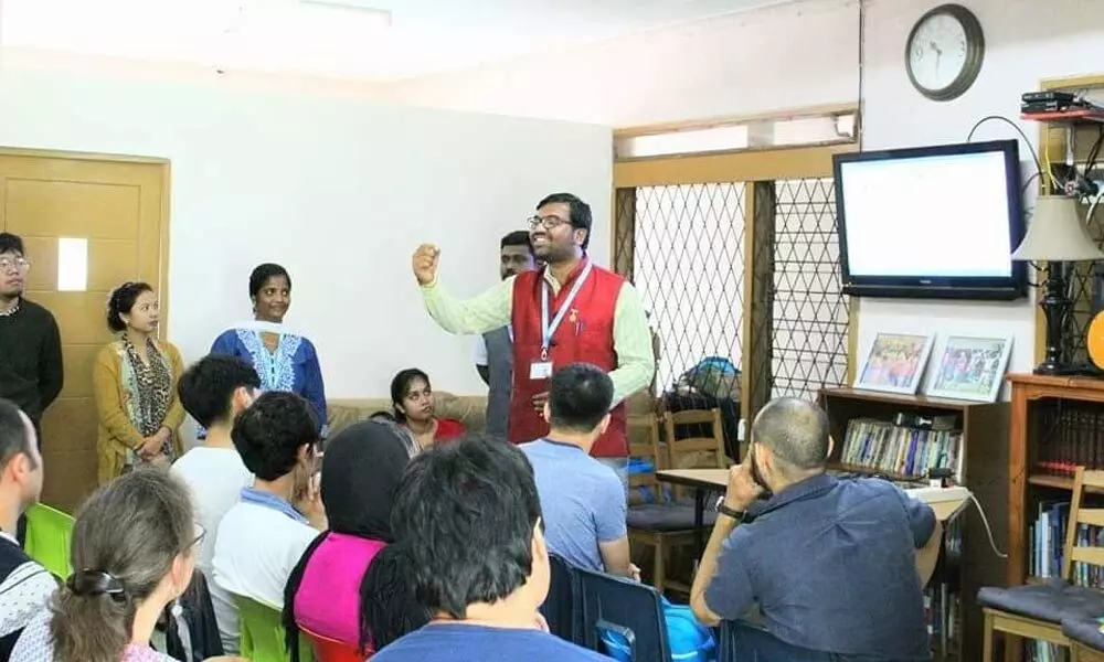 Bharath with international youth in Delhi