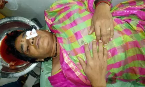 The injured woman in the leopard attack at Singiri Kona in Naarayanavanam mandal on Sunday.