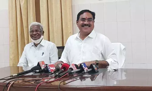 Minister for Panchayat Raj Errabelli Dayakar Rao interacting with the media persons in Warangal on Sunday