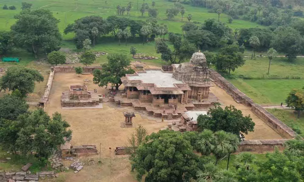 Aerial view of Ramappa Temple in Palampet village in Mulugu District