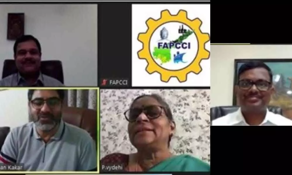 FAPCCI President CV Atchut Rao, Afghanistan Consul General Muhd Suleman Kakar, FAPCCI Secretary Vydehi, and PSR Prasad in a virtual meeting on Monday