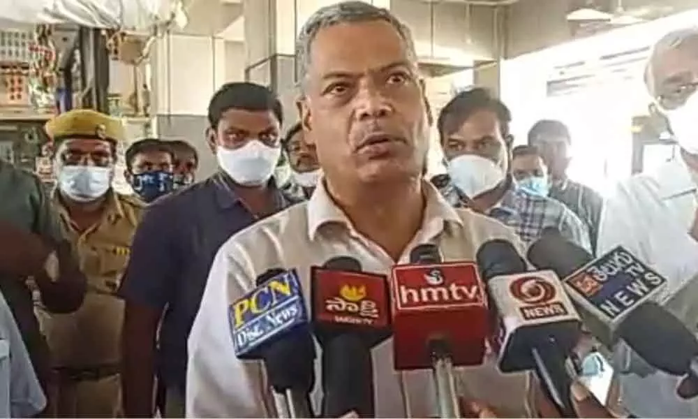 APSRTC Managing Director Dwaraka Tirumala Rao speaking to media at RTC bus stand in Tirupati on Monday