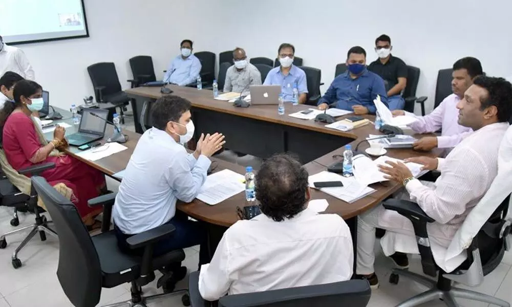 Minister for Industries Mekapati Goutham Reddy holds a review with senior officials at the Secretariat on Tuesday