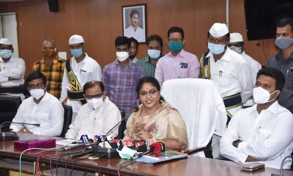 Newly appointed District Collector A Surya Kumari addressing the media in Vizianagaram on Friday