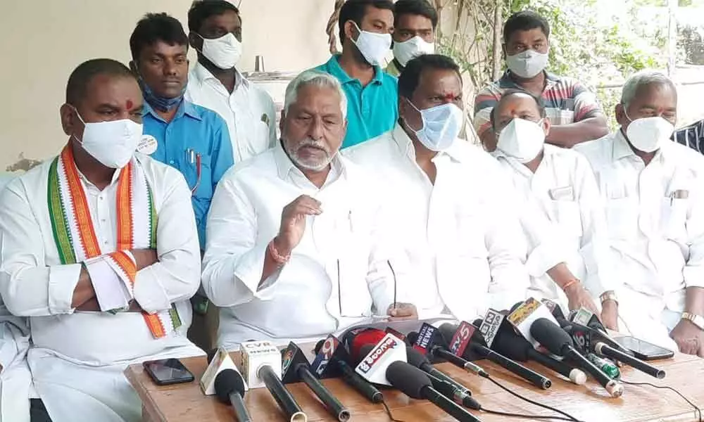 MLC T Jeevan Reddy addressing the media in Jagtial on Saturday