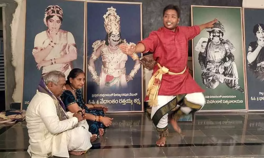 Kuchipudi dance practice at Kalakshetram, Kuchipudi (Krishna district)