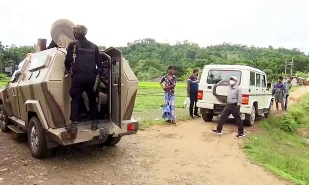 Cachar superintendent of police (SP) and deputy commissioner (DC) surveyed the areas bordering Mizoram for setting up the new police post, in Cachar on Friday. Photograph: ANI