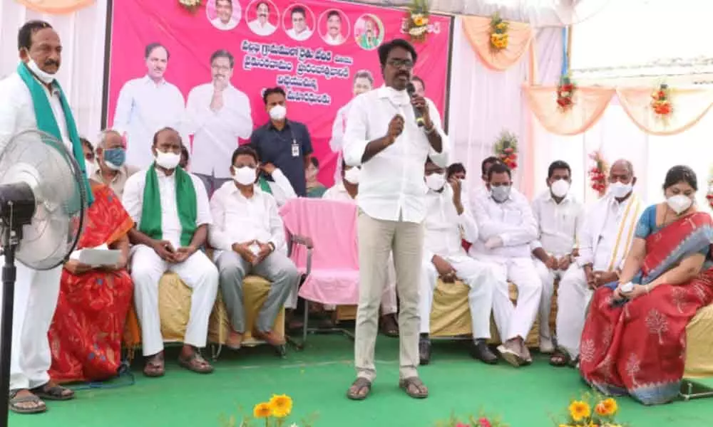 Transport Minister  P Ajay Kumar speaking  at a programme in Vallabha village on Monday