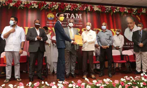 GITAM students being handed over offer letters on the occasion of the Achievers Day celebrated in Visakhapatnam on Monday