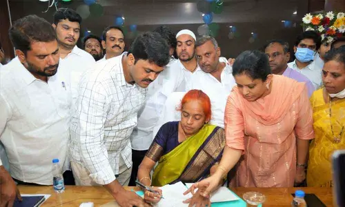 Shamim Aslam assuming charge as Chairperson of APMDC in Vijayawada on Monday