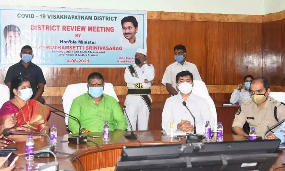 Tourism Minister M Srinivasa Rao speaking at a review meeting  in Visakhapatnam on Wednesday