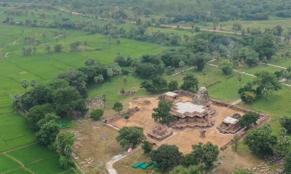 Aerial view of Ramappa Temple and its precincts