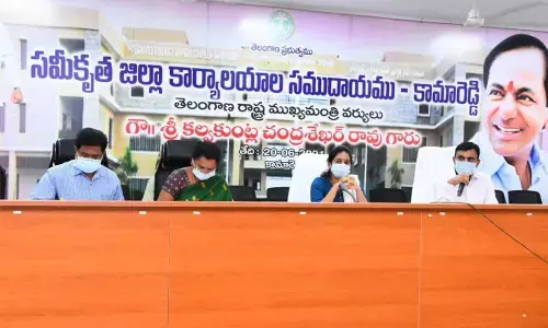 District Collector Sarath reviewing the Haritha Haram works at the collectorate in Kamareddy on Monday