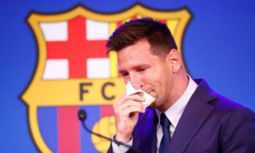 Lionel Messi getting emotional in a press conference on Sunday.