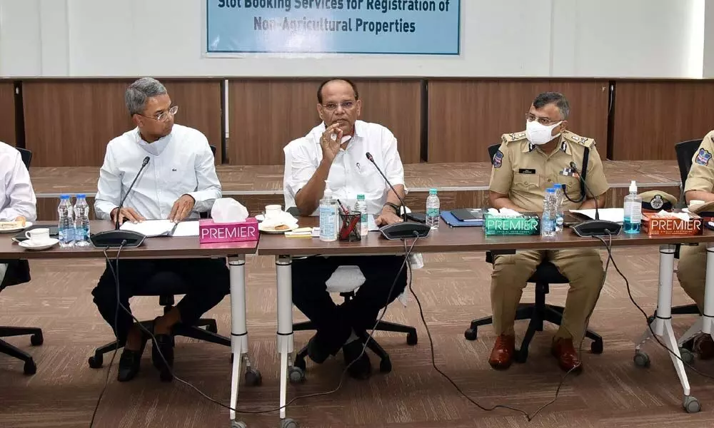 Chief Secretary Somesh Kumar chairs a meeting with officials of various departments with regard to the I-Day celebrations in the city on Monday