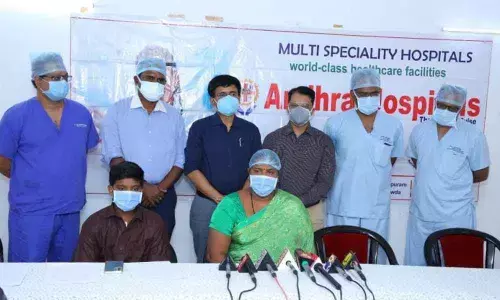Master Naga Venkata Arjuna with his mother at the Andhra Hospitals, Vijayawada on Monday