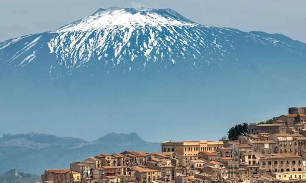 Gangi, Sicily, with Mount Etna in the background. (Sandro Bisaro/Getty Images)