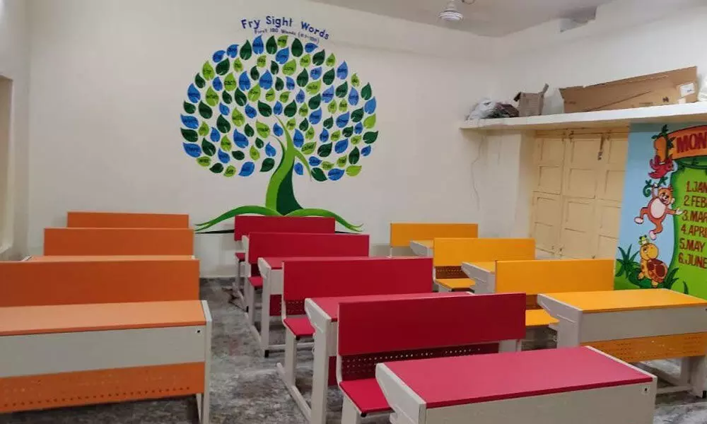 A Mandal Parishad school at Munagapaka after a makeover under the Nadu Nedu Mana Badi programme in Visakhapatnam